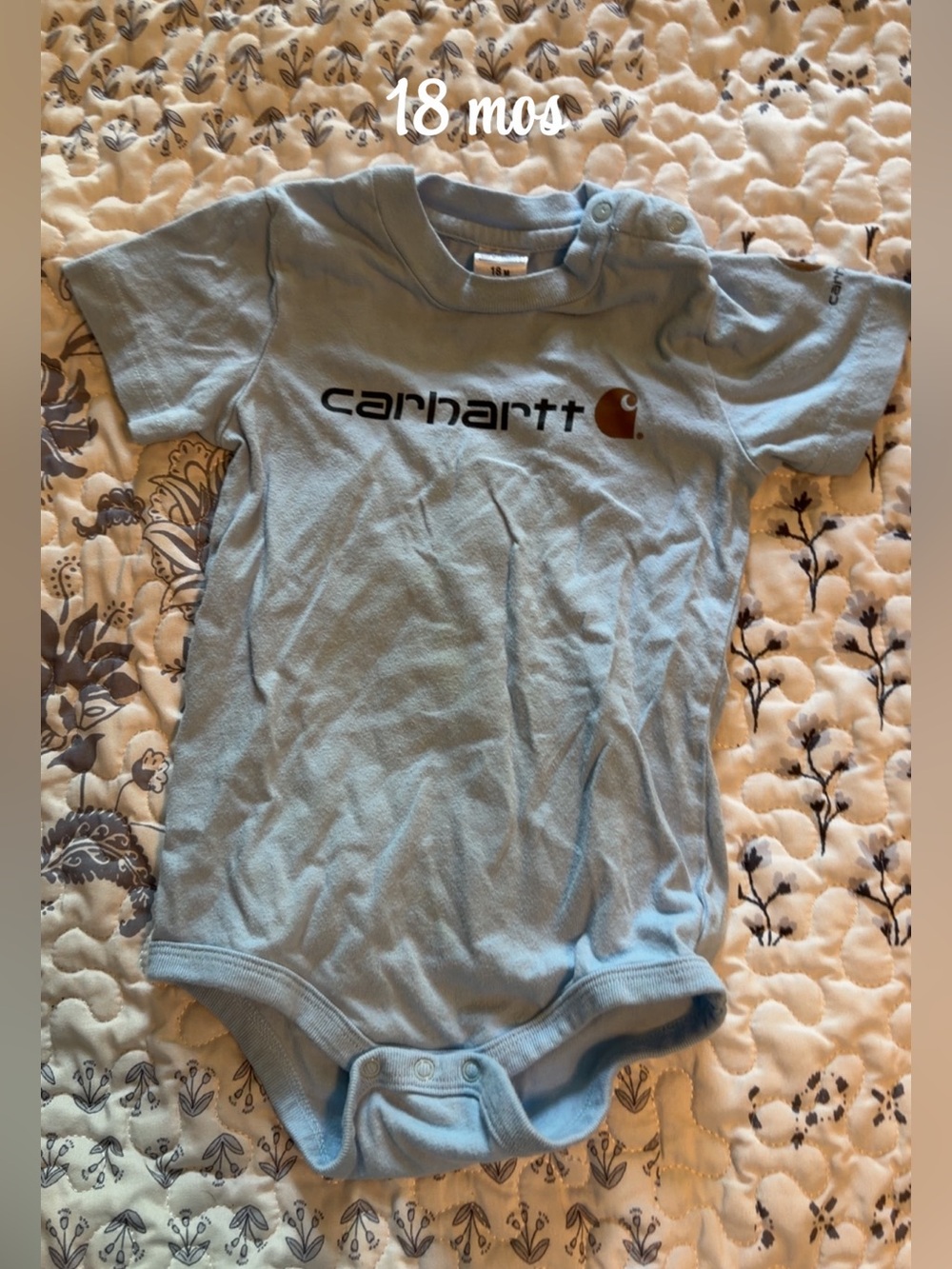 Carhartt Baby Light Blue Logo Bodysuit with Brown Accent